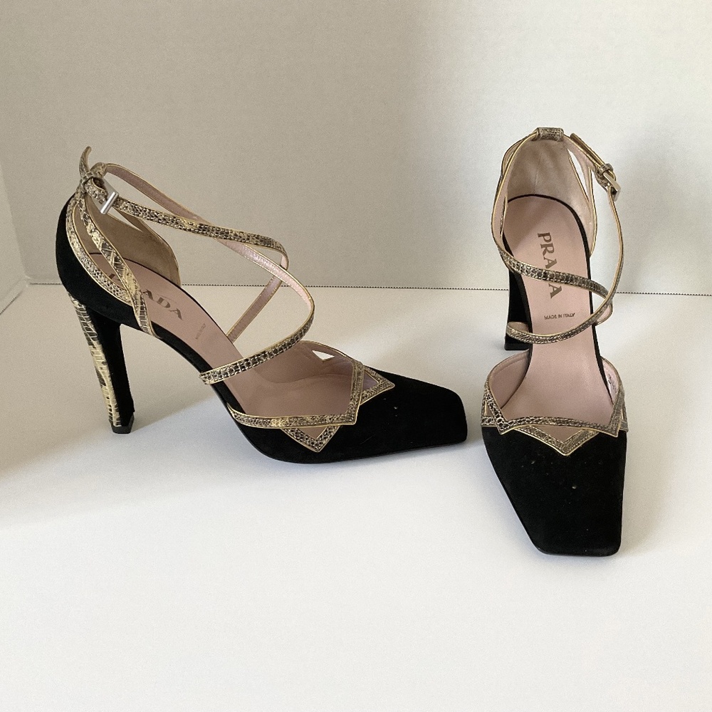 Prada suede and snake skin shoes